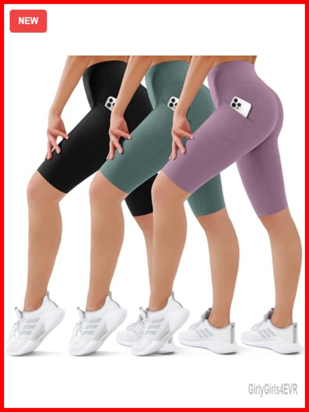 3 Pack Biker Shorts Tummy Control Workout Yoga Gym Running Pockets